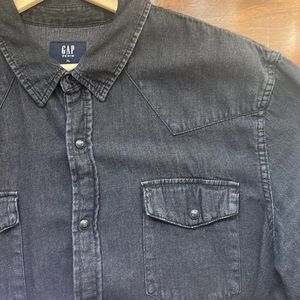 GAP, XL, Black, Denim, Long Sleeve Button Down, Snap Buttons